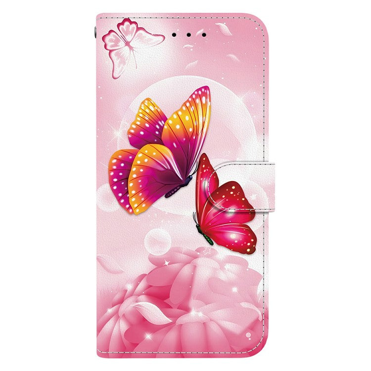 For iPhone 16 Case Pattern Printing Anti-Drop Leather Flip Wallet Phone Cover with Lanyard - Pink Butterfly