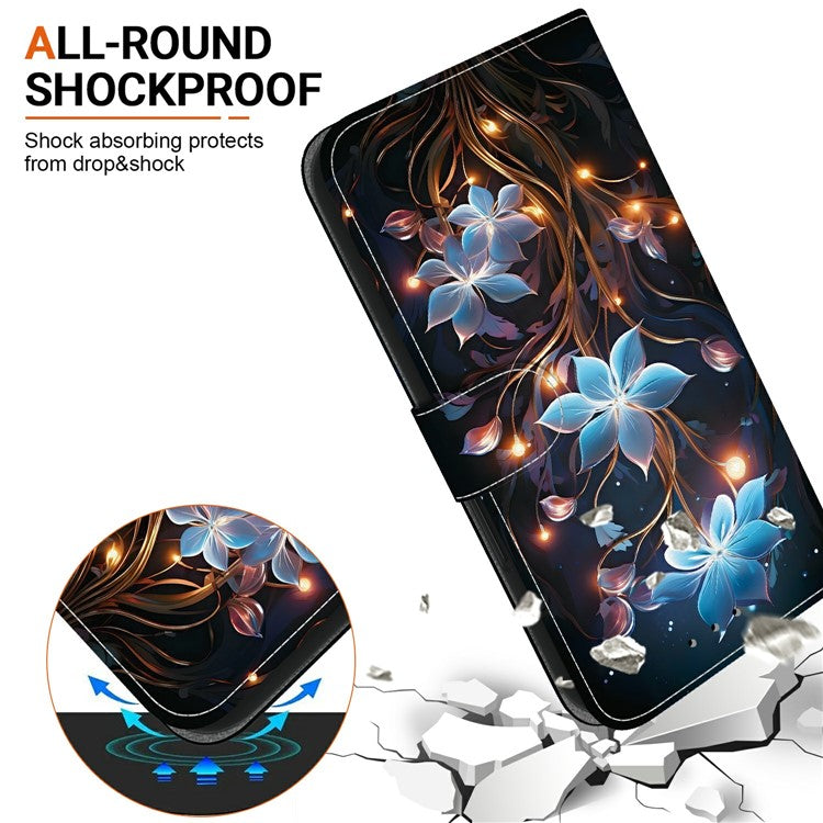 For iPhone 16 Case Pattern Printing Anti-Drop Leather Flip Wallet Phone Cover with Lanyard - Small Lantern Flower