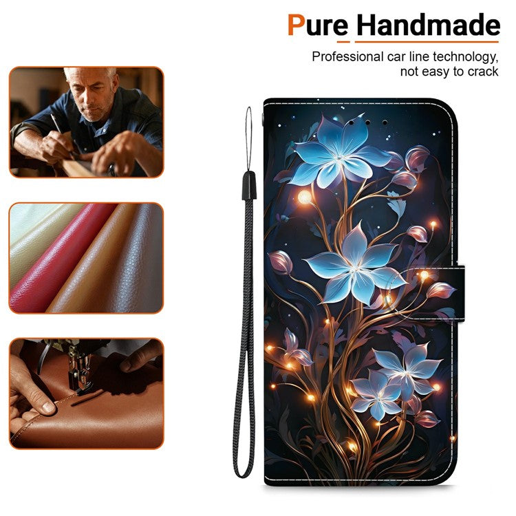 For iPhone 16 Case Pattern Printing Anti-Drop Leather Flip Wallet Phone Cover with Lanyard - Small Lantern Flower