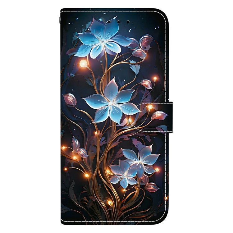 For iPhone 16 Case Pattern Printing Anti-Drop Leather Flip Wallet Phone Cover with Lanyard - Small Lantern Flower