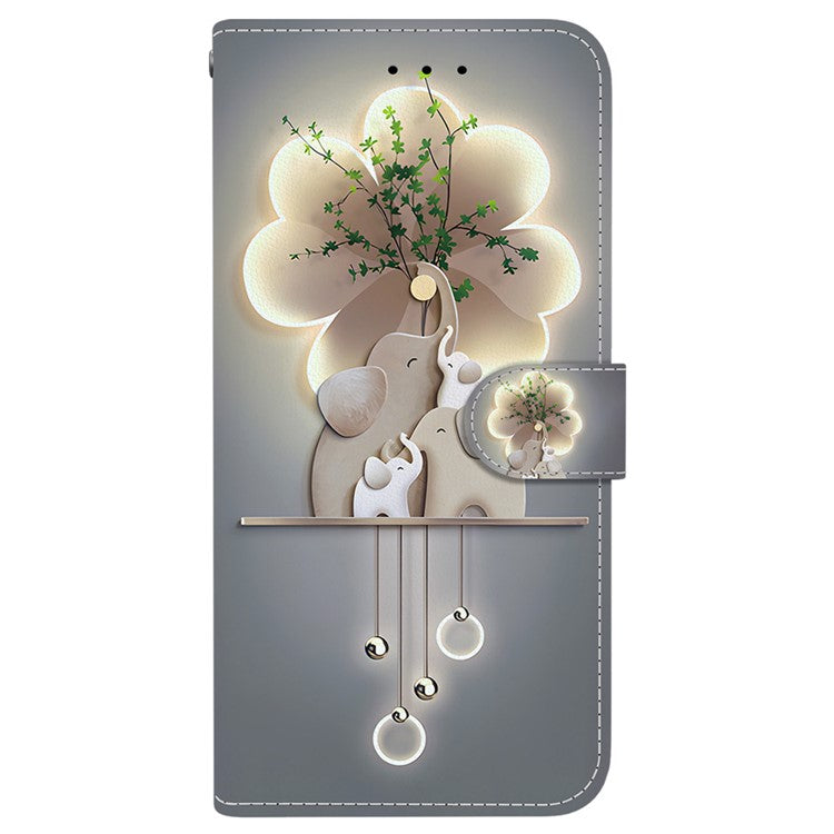 For iPhone 16 Plus Case Pattern Printing Anti-Drop Leather Flip Wallet Phone Cover with Lanyard - Three Elephants
