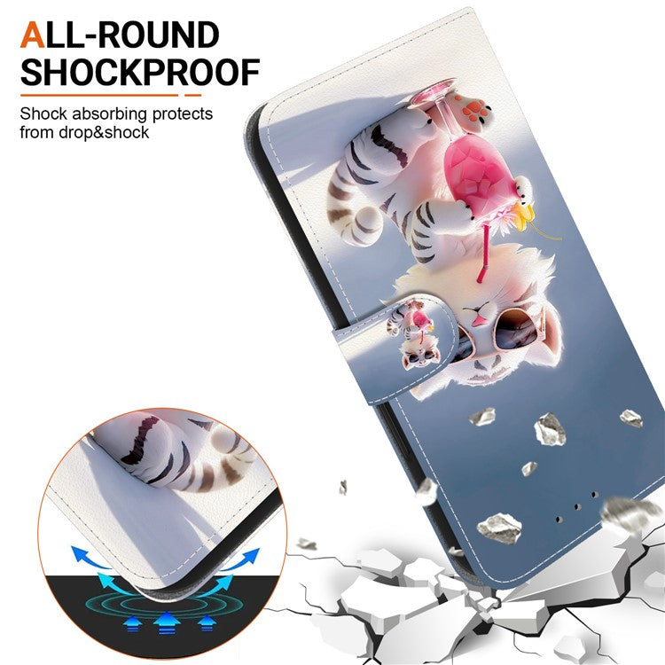 For iPhone 16 Pro Case Pattern Printing Anti-Drop Leather Flip Wallet Phone Cover with Lanyard - Cartoon Tiger