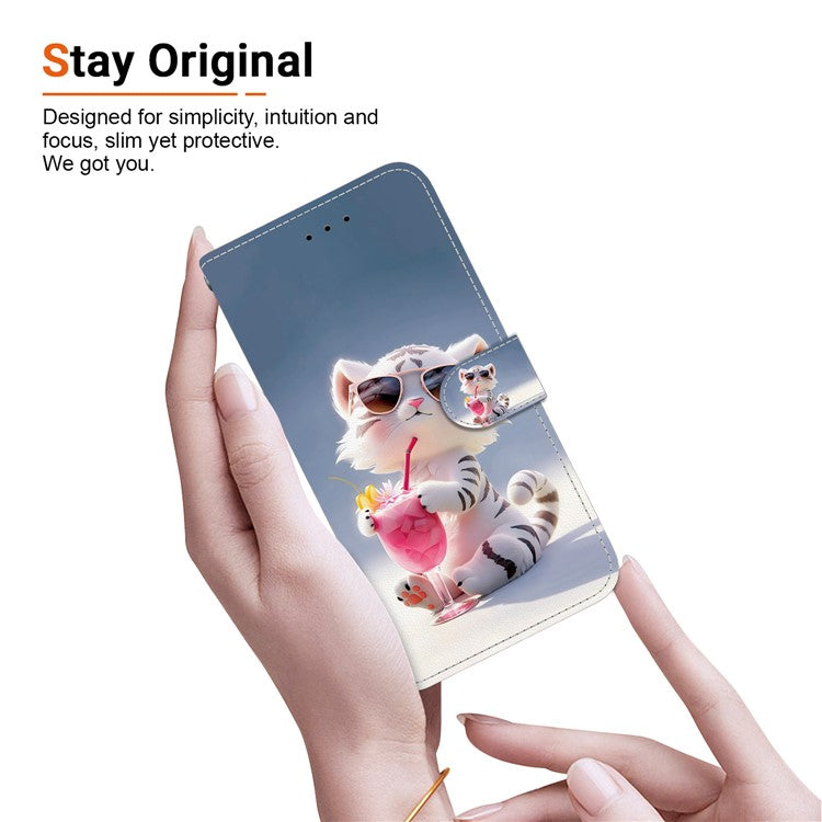 For iPhone 16 Pro Case Pattern Printing Anti-Drop Leather Flip Wallet Phone Cover with Lanyard - Cartoon Tiger