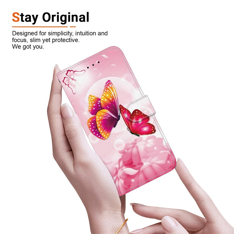 For Samsung Galaxy A25 5G (Global) (161.0 x 76.5 x 8.3mm) Case Pattern Printing Leather Wallet Phone Cover with Lanyard - Pink Butterfly