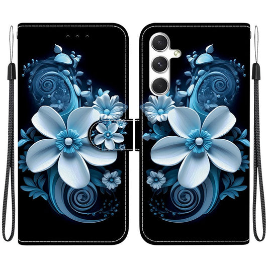 For Samsung Galaxy S25 Case Pattern Printing Anti-Drop Leather Flip Wallet Phone Cover with Lanyard - Black Orchid