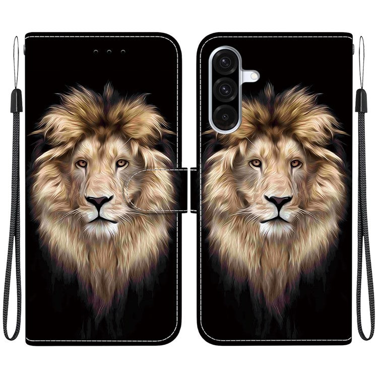For Samsung Galaxy A56 5G  /  A36 5G Case Pattern Printing Anti-Drop Leather Flip Wallet Phone Cover with Lanyard - Lion Head