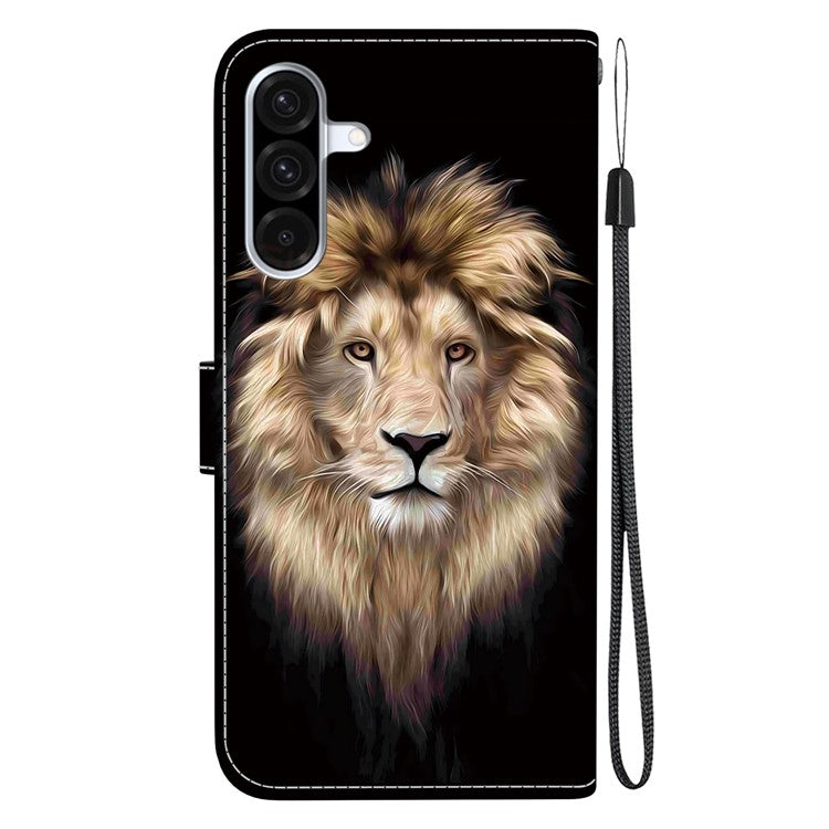 For Samsung Galaxy A56 5G  /  A36 5G Case Pattern Printing Anti-Drop Leather Flip Wallet Phone Cover with Lanyard - Lion Head