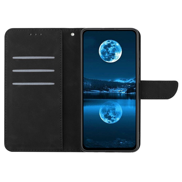 For Motorola Moto G15 4G Case Skin Touch Lines PU Leather Flip Phone Cover - Black