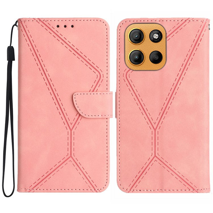 For Motorola Moto G15 4G Case Skin Touch Lines PU Leather Flip Phone Cover - Pink