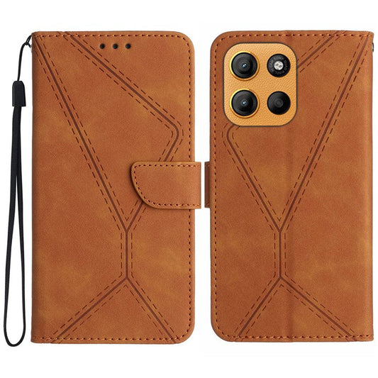 For Motorola Moto G15 4G Case Skin Touch Lines PU Leather Flip Phone Cover - Brown