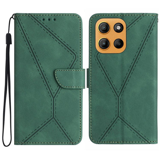 For Motorola Moto G15 4G Case Skin Touch Lines PU Leather Flip Phone Cover - Green