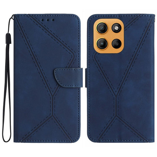 For Motorola Moto G15 4G Case Skin Touch Lines PU Leather Flip Phone Cover - Blue
