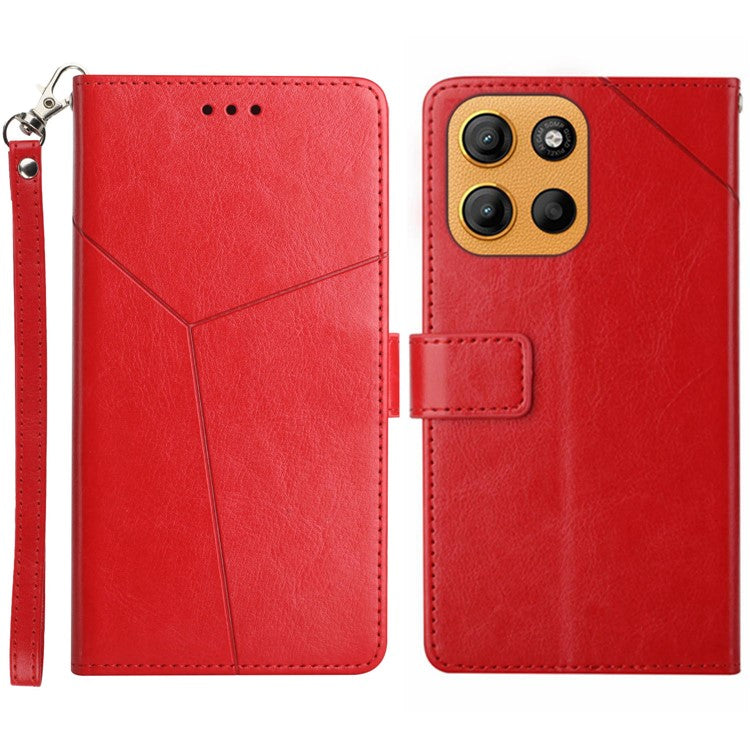 For Motorola Moto G15 4G Case Y Shaped Lines Imprint Leather Phone Cover - Red