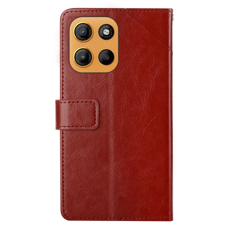 For Motorola Moto G15 4G Case Y Shaped Lines Imprint Leather Phone Cover - Brown