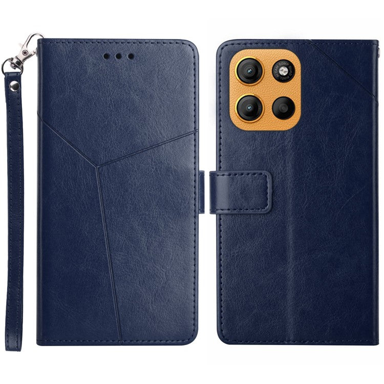 For Motorola Moto G15 4G Case Y Shaped Lines Imprint Leather Phone Cover - Blue