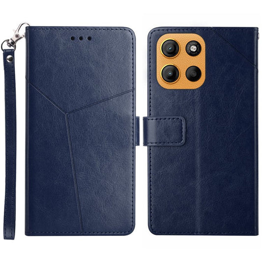 For Motorola Moto G15 4G Case Y Shaped Lines Imprint Leather Phone Cover - Blue