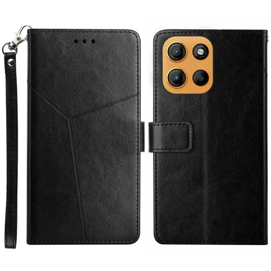 For Motorola Moto G15 4G Case Y Shaped Lines Imprint Leather Phone Cover - Black