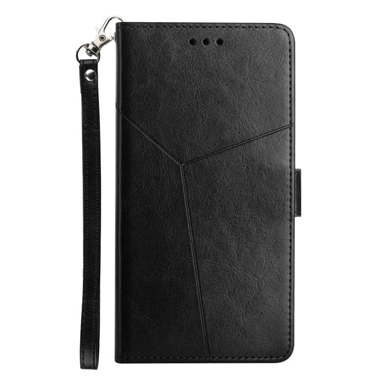 For Motorola Moto G15 4G Case Y Shaped Lines Imprint Leather Phone Cover - Black