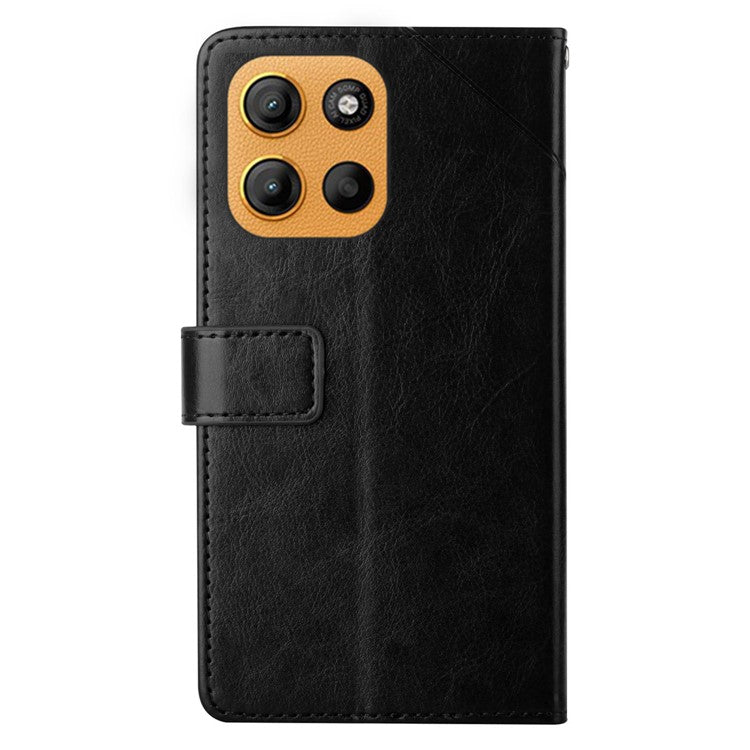 For Motorola Moto G15 4G Case Y Shaped Lines Imprint Leather Phone Cover - Black