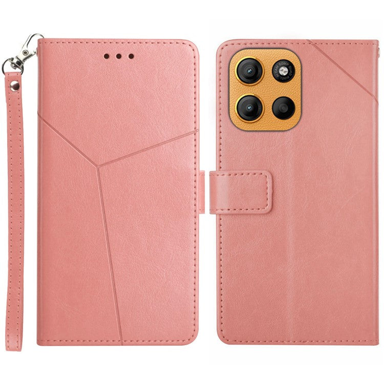For Motorola Moto G15 4G Case Y Shaped Lines Imprint Leather Phone Cover - Pink