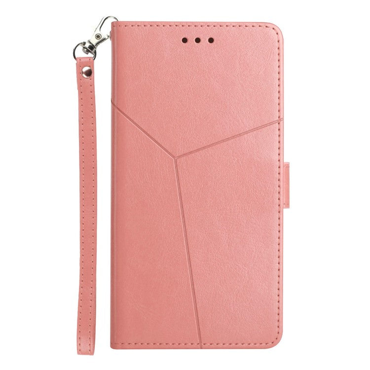 For Motorola Moto G15 4G Case Y Shaped Lines Imprint Leather Phone Cover - Pink
