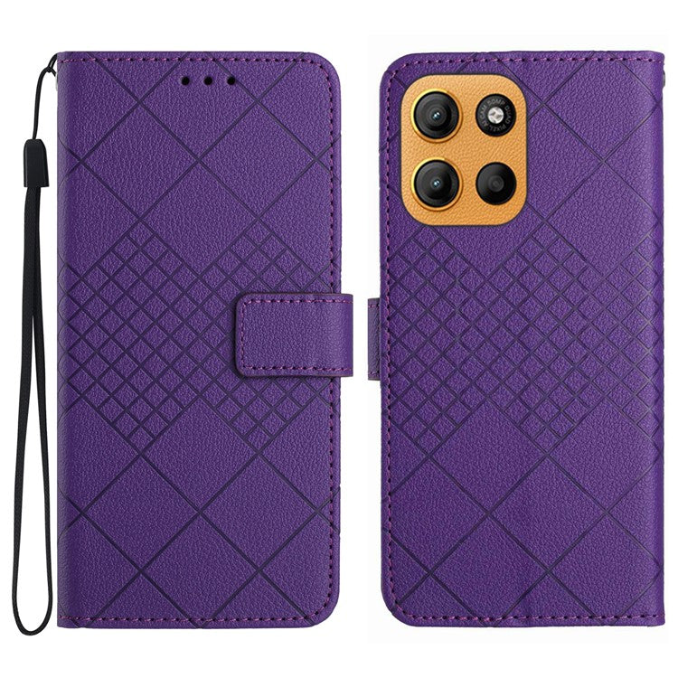 For Motorola Moto G15 4G Wallet Phone Case Imprint PU Leather Flip Folio Cover - Dark Purple