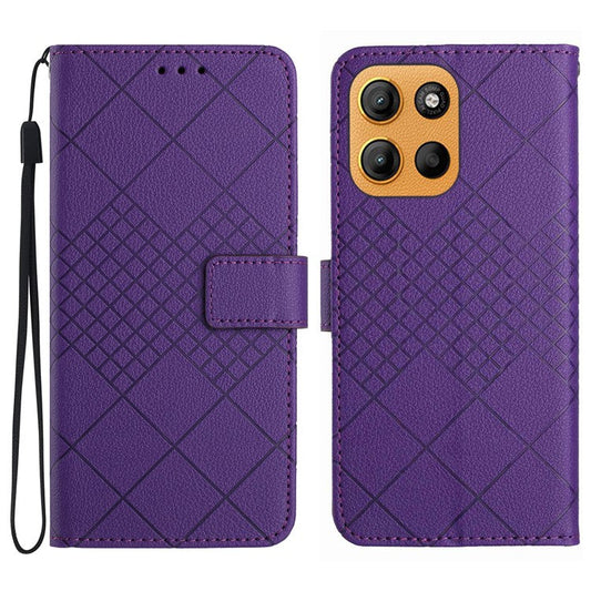 For Motorola Moto G15 4G Wallet Phone Case Imprint PU Leather Flip Folio Cover - Dark Purple