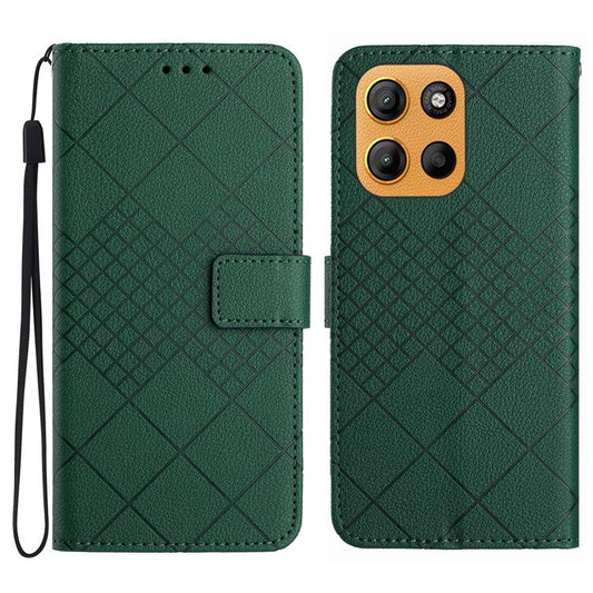 For Motorola Moto G15 4G Wallet Phone Case Imprint PU Leather Flip Folio Cover - Green