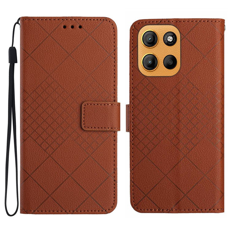 For Motorola Moto G15 4G Wallet Phone Case Imprint PU Leather Flip Folio Cover - Brown