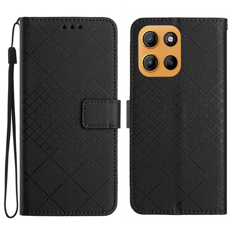 For Motorola Moto G15 4G Wallet Phone Case Imprint PU Leather Flip Folio Cover - Black