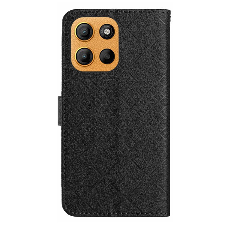 For Motorola Moto G15 4G Wallet Phone Case Imprint PU Leather Flip Folio Cover - Black