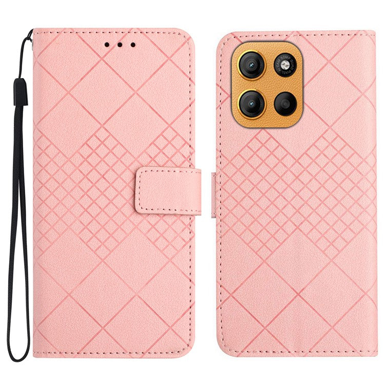 For Motorola Moto G15 4G Wallet Phone Case Imprint PU Leather Flip Folio Cover - Pink