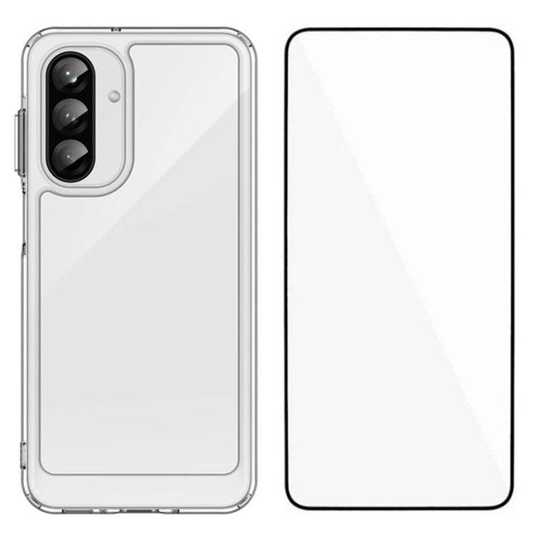 WANLONFENG MF Series for Samsung Galaxy A26 5G Case TPU Acrylic Clear Phone Cover with Tempered Glass Film