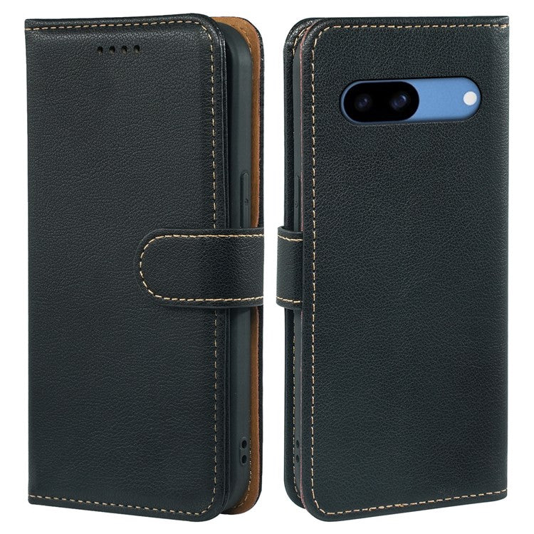 For Google Pixel 8a Leather Case Litchi Texture Wallet RFID Blocking Phone Cover - Black