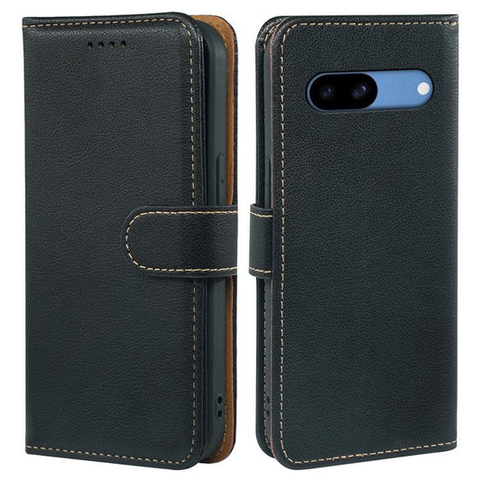 For Google Pixel 8a Leather Case Litchi Texture Wallet RFID Blocking Phone Cover - Black