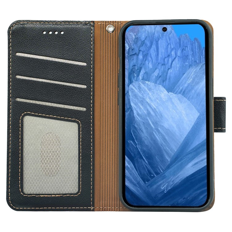 For Google Pixel 8a Leather Case Litchi Texture Wallet RFID Blocking Phone Cover - Black