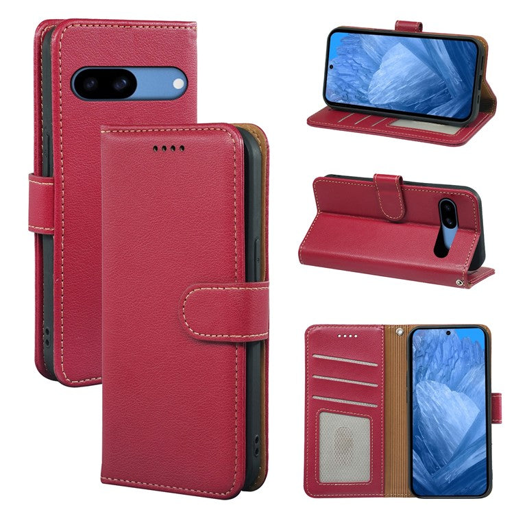 For Google Pixel 8a Leather Case Litchi Texture Wallet RFID Blocking Phone Cover - Red