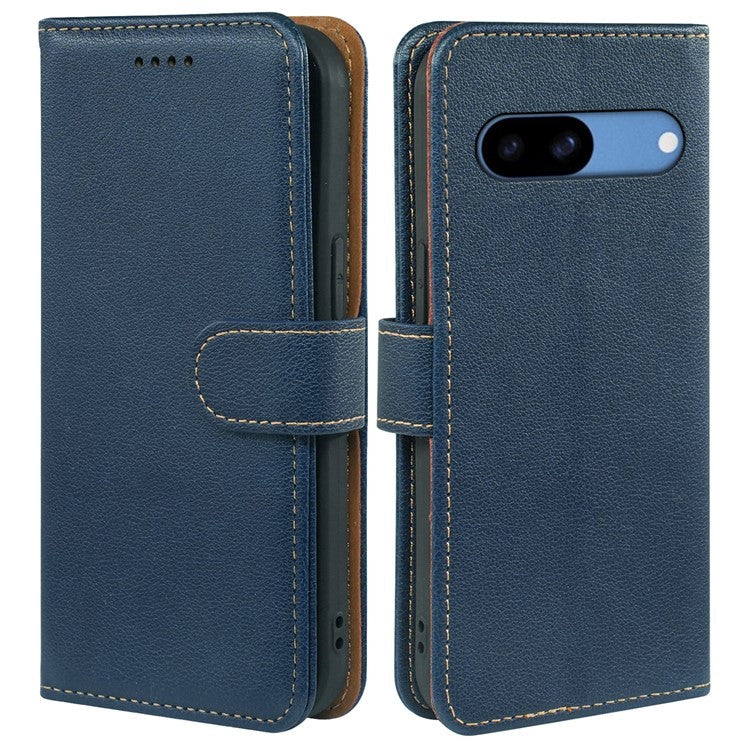 For Google Pixel 8a Leather Case Litchi Texture Wallet RFID Blocking Phone Cover - Blue