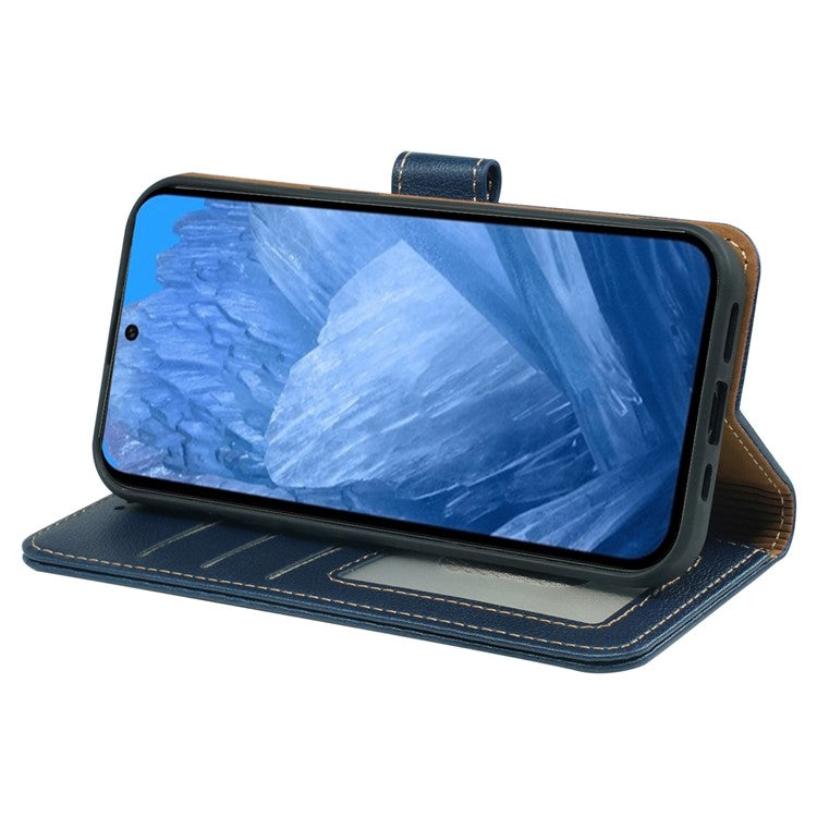 For Google Pixel 8a Leather Case Litchi Texture Wallet RFID Blocking Phone Cover - Blue