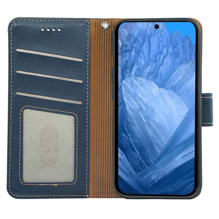 For Google Pixel 8a Leather Case Litchi Texture Wallet RFID Blocking Phone Cover - Blue