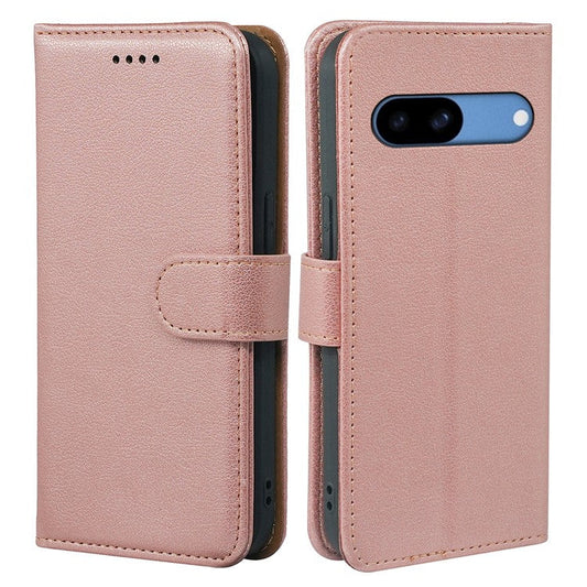 For Google Pixel 8a Leather Case Litchi Texture Wallet RFID Blocking Phone Cover - Rose Gold