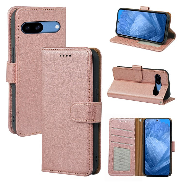 For Google Pixel 8a Leather Case Litchi Texture Wallet RFID Blocking Phone Cover - Rose Gold