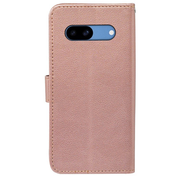 For Google Pixel 8a Leather Case Litchi Texture Wallet RFID Blocking Phone Cover - Rose Gold