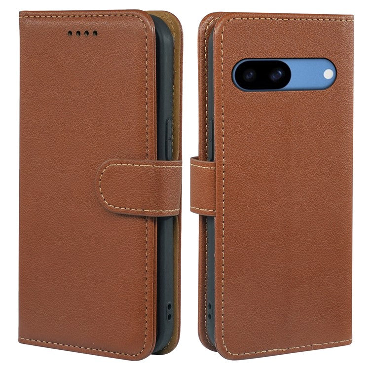 For Google Pixel 8a Leather Case Litchi Texture Wallet RFID Blocking Phone Cover - Brown