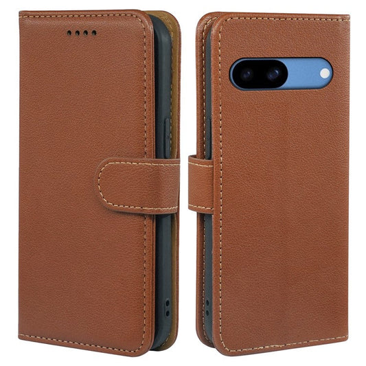 For Google Pixel 8a Leather Case Litchi Texture Wallet RFID Blocking Phone Cover - Brown