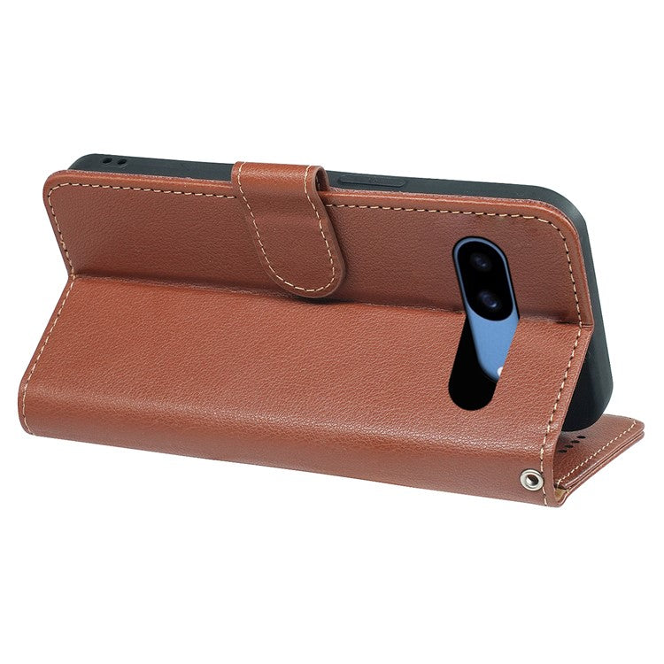 For Google Pixel 8a Leather Case Litchi Texture Wallet RFID Blocking Phone Cover - Brown