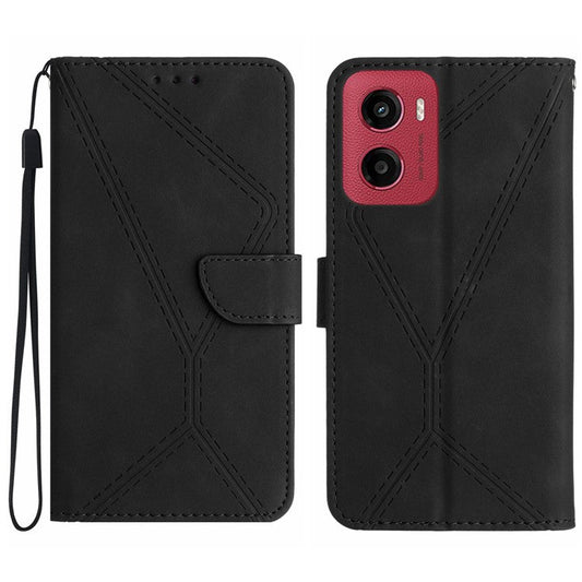 For Motorola Moto G05 4G Case Skin Touch Lines PU Leather Flip Phone Cover - Black