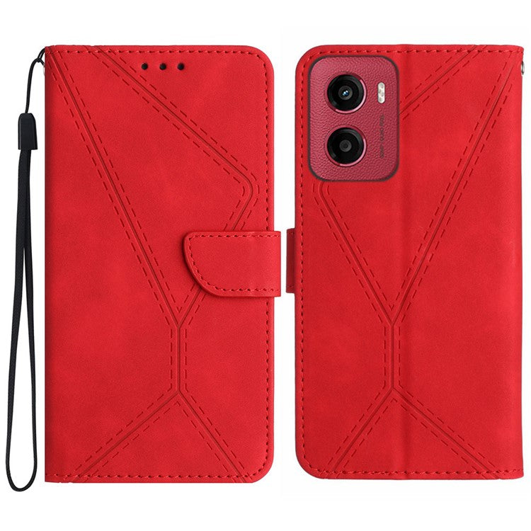 For Motorola Moto G05 4G Case Skin Touch Lines PU Leather Flip Phone Cover - Red