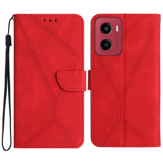 For Motorola Moto G05 4G Case Skin Touch Lines PU Leather Flip Phone Cover - Red