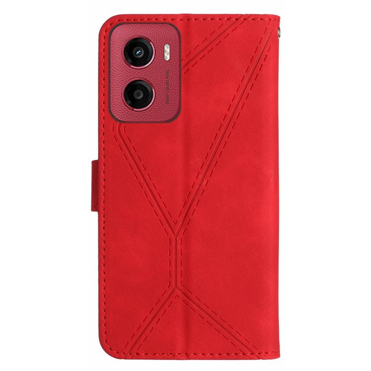 For Motorola Moto G05 4G Case Skin Touch Lines PU Leather Flip Phone Cover - Red